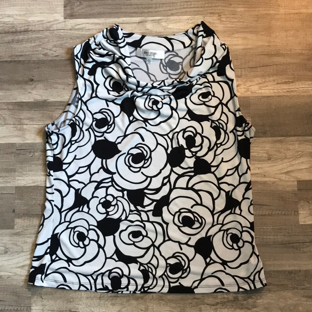 Black & White Cowl Neck Sleeveless Blouse Sz L